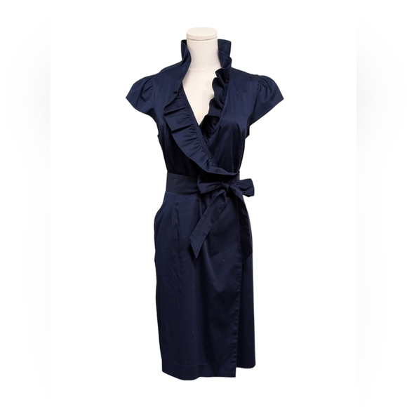 Elizabeth McKay Navy Cotton Scotland Wrap Dress Size 8 - Picture 1 of 7